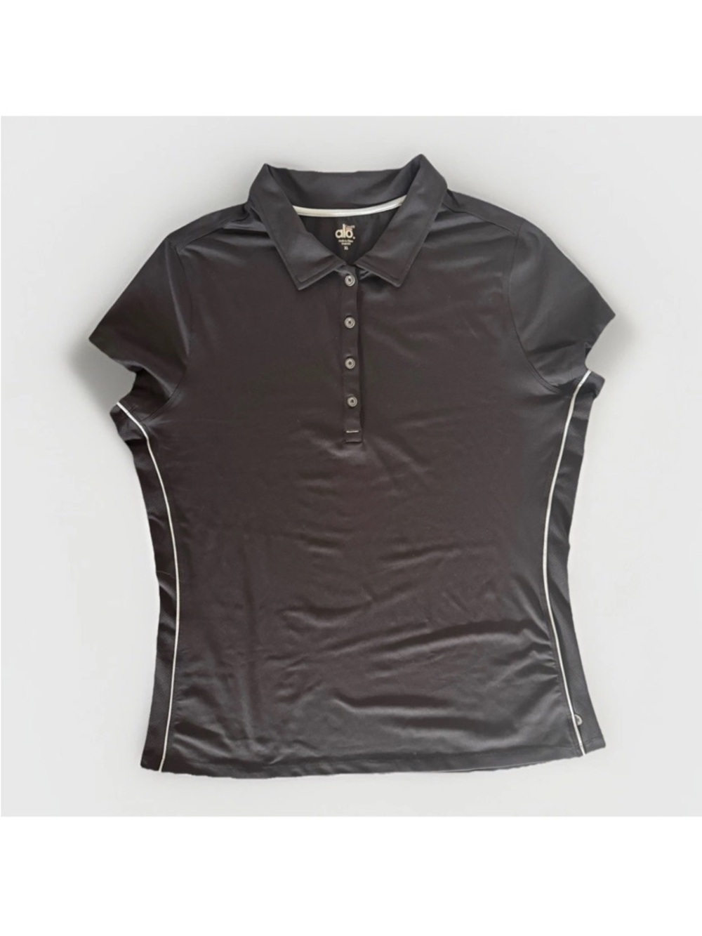 Alo Sport CoolFit Black Performance Polo Shirt XL White Trim Golf Tennis 22" Pit